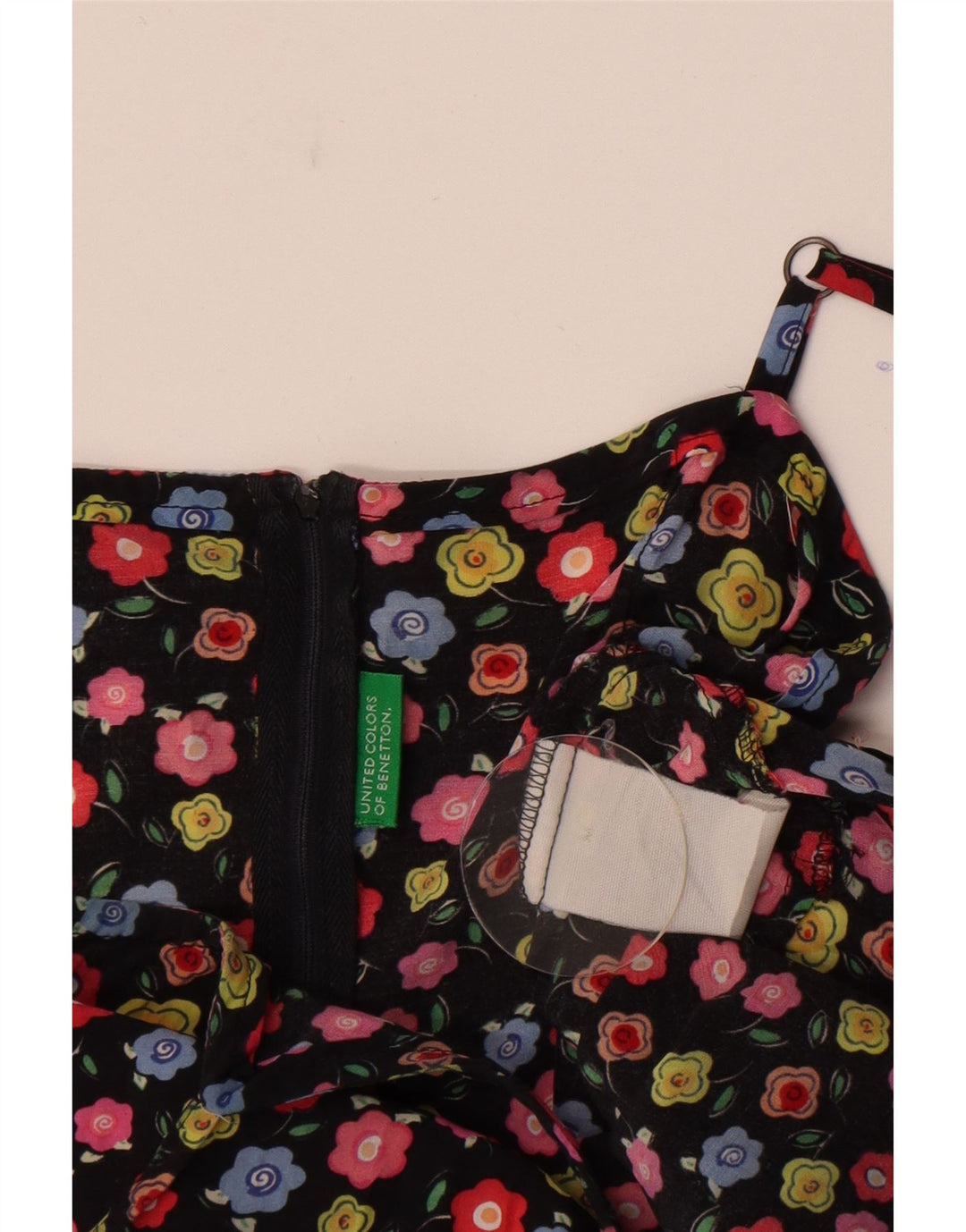 Benetton Womens Slip Dress UK 12 Medium Black Floral