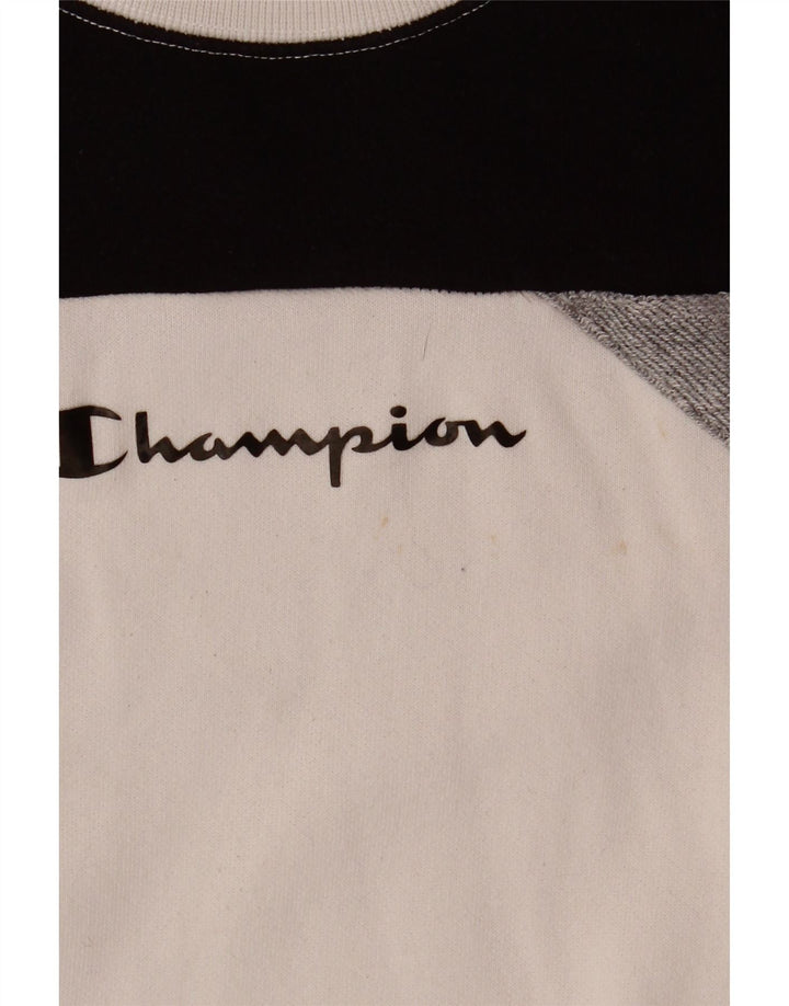 Champion Mens Graphic Sweatshirt Jumper Medium White Colourblock Cotton