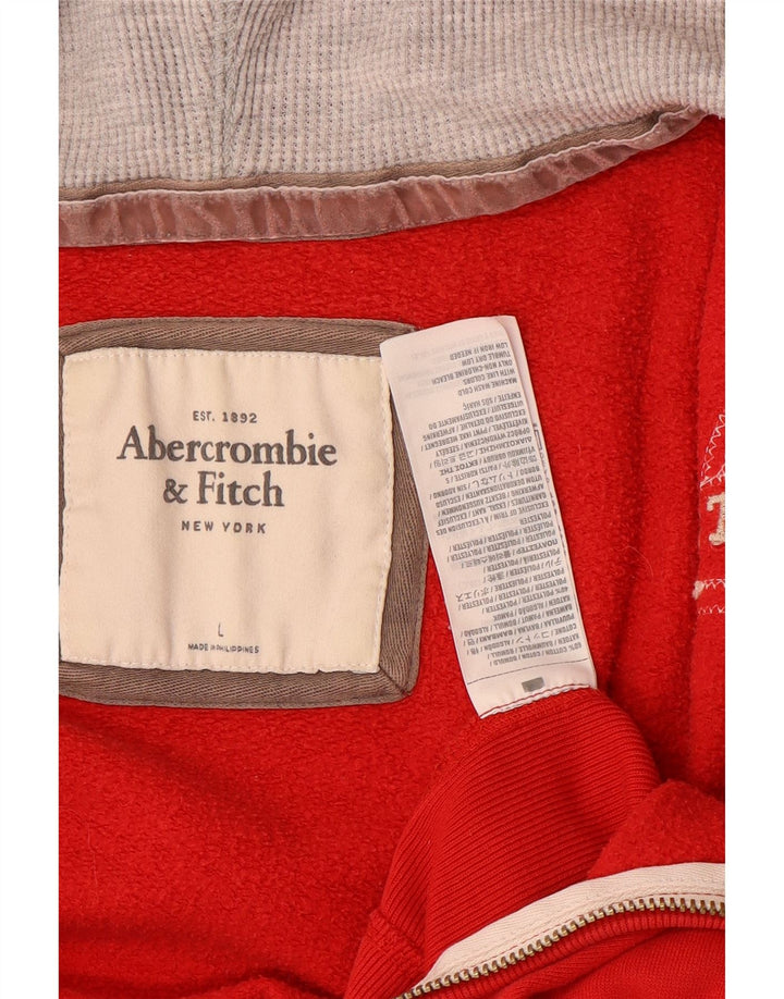 ABERCROMBIE & FITCH Womens Graphic Zip Hoodie Sweater UK 14 Large Red
