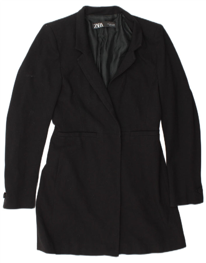 Zara Womens Longline Blazer Jacket UK 10 Small Black Polyester