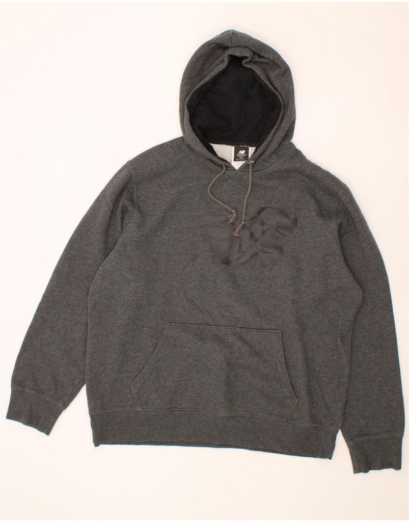 NEW BALANCE Mens Graphic Hoodie Jumper XL Grey Cotton Vintage New Balance and Second-Hand New Balance from Messina Hembry 