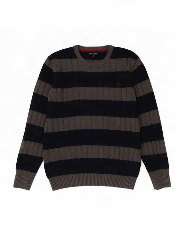 Crew Clothing Mens Crew Neck Jumper Sweater XL Navy Blue Striped Cotton