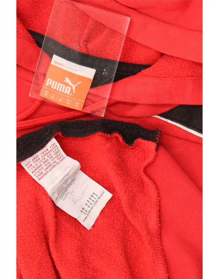 PUMA Mens Hoodie Jumper Medium Red Colourblock Cotton