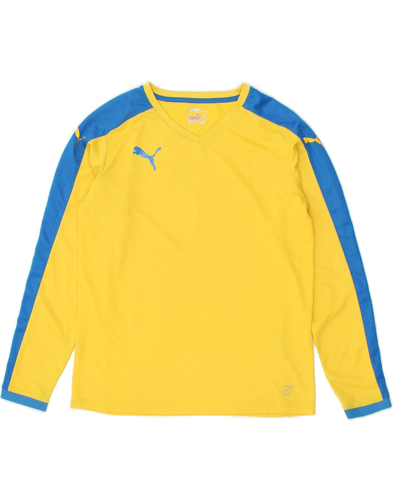 PUMA Boys Graphic Top Long Sleeve 13-14 Years XL Yellow Colourblock | Vintage Puma | Thrift | Second-Hand Puma | Used Clothing | Messina Hembry 