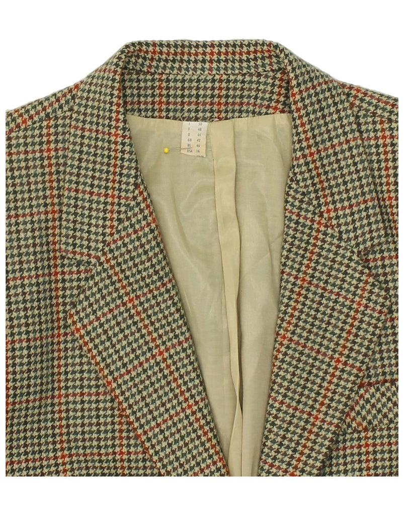 VINTAGE Womens Blazer Jacket IT 42 Medium Beige Houndstooth Wool | Vintage Vintage | Thrift | Second-Hand Vintage | Used Clothing | Messina Hembry 