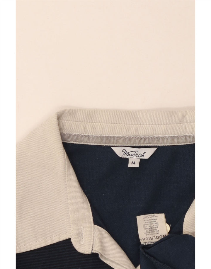 Woolrich Womens Graphic Rugby Polo Shirt UK 12 Medium Navy Blue Cotton