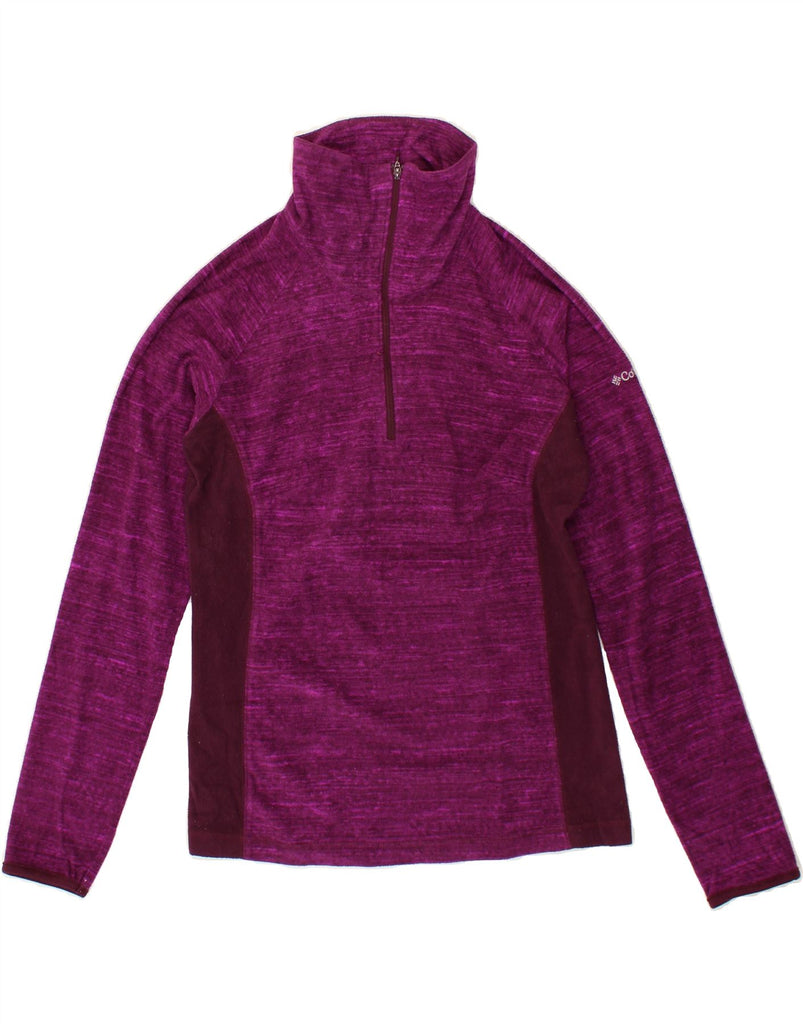 COLUMBIA Womens Zip Neck Fleece Jumper UK 10 Small Burgundy Colourblock Vintage Columbia and Second-Hand Columbia from Messina Hembry 