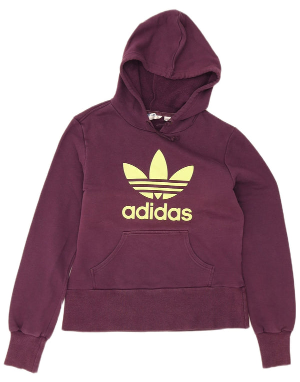Adidas Womens Crop Graphic Hoodie Jumper IT 46 Medium Purple Cotton