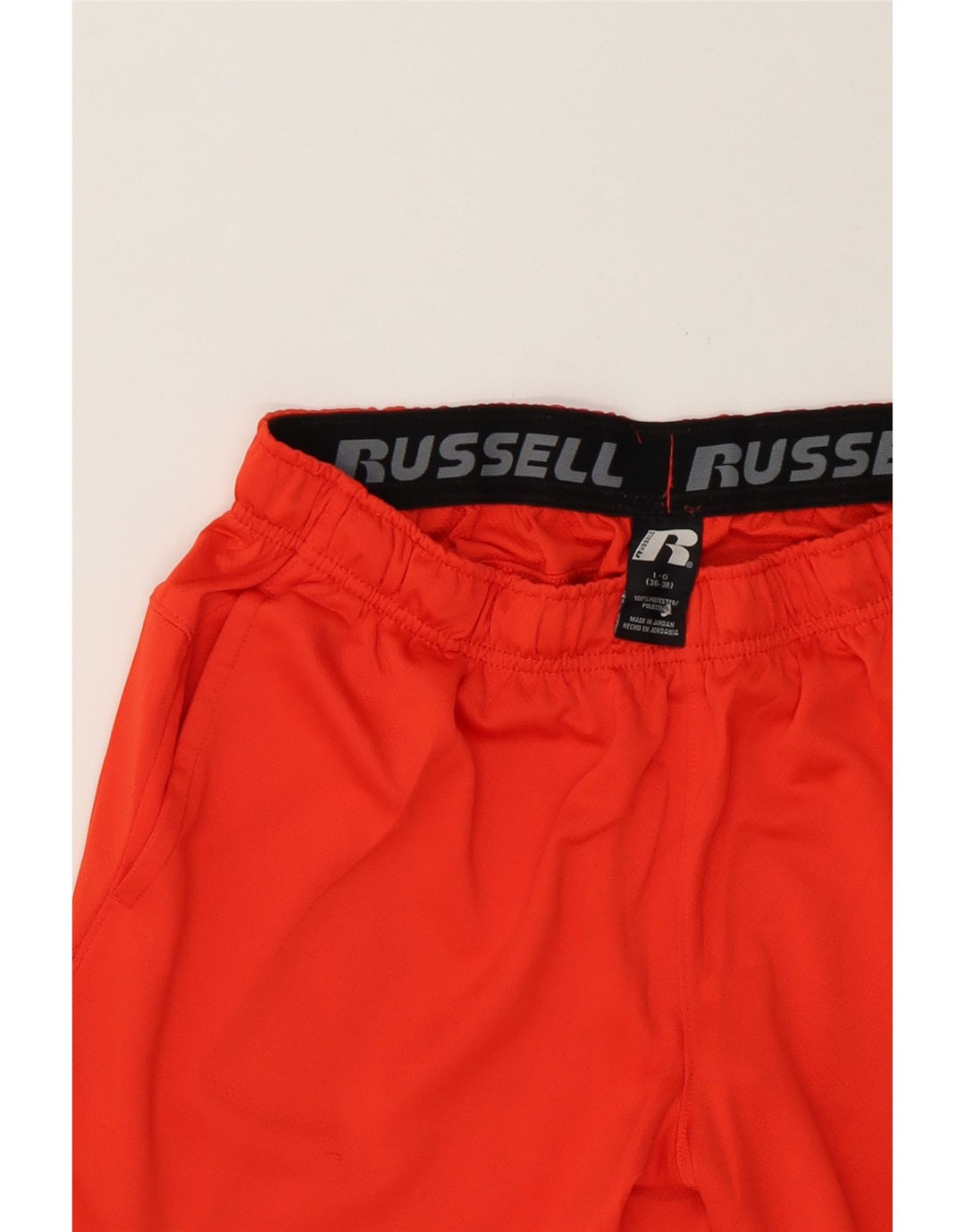 RUSSELL ATHLETIC Mens Sport Shorts Large Orange Colourblock Polyester Vintage Russell Athletic and Second-Hand Russell Athletic from Messina Hembry 