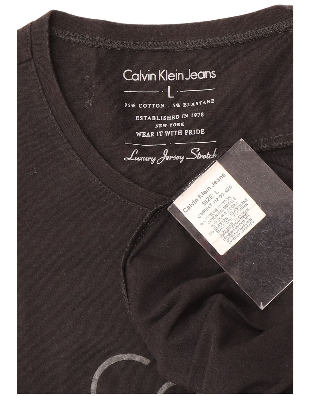 Calvin Klein Jeans Mens Graphic Top Long Sleeve Large Black Cotton