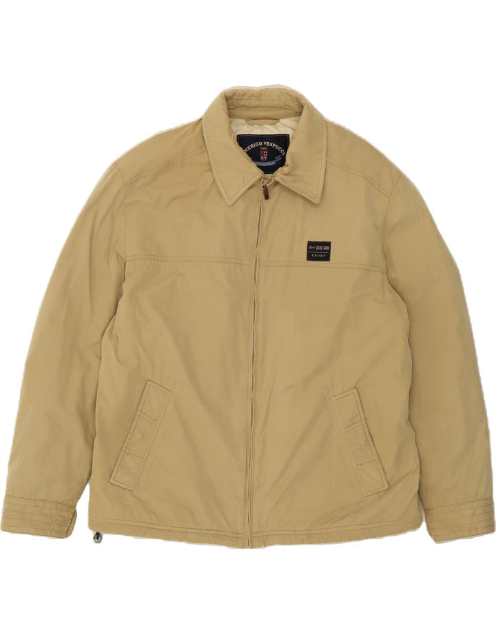 AMERIGO VESPUCCI Mens Bomber Jacket UK 40 Large Beige Polyester Vintage Amerigo Vespucci and Second-Hand Amerigo Vespucci from Messina Hembry 
