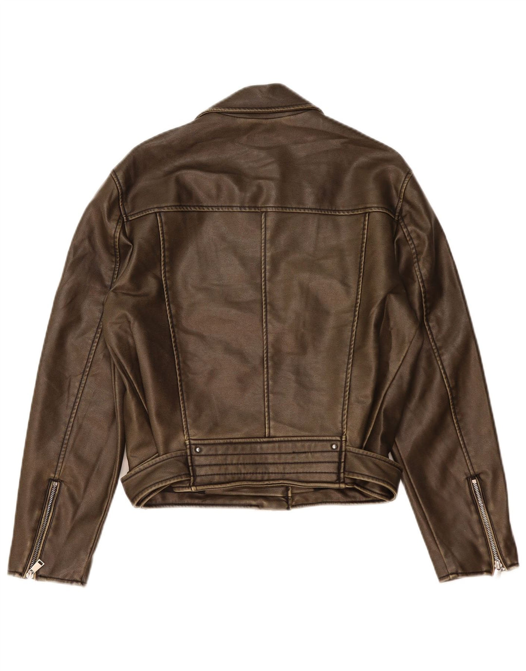 Zara Womens Faux Leather Biker Jacket UK 14 Medium Brown Polyethylene
