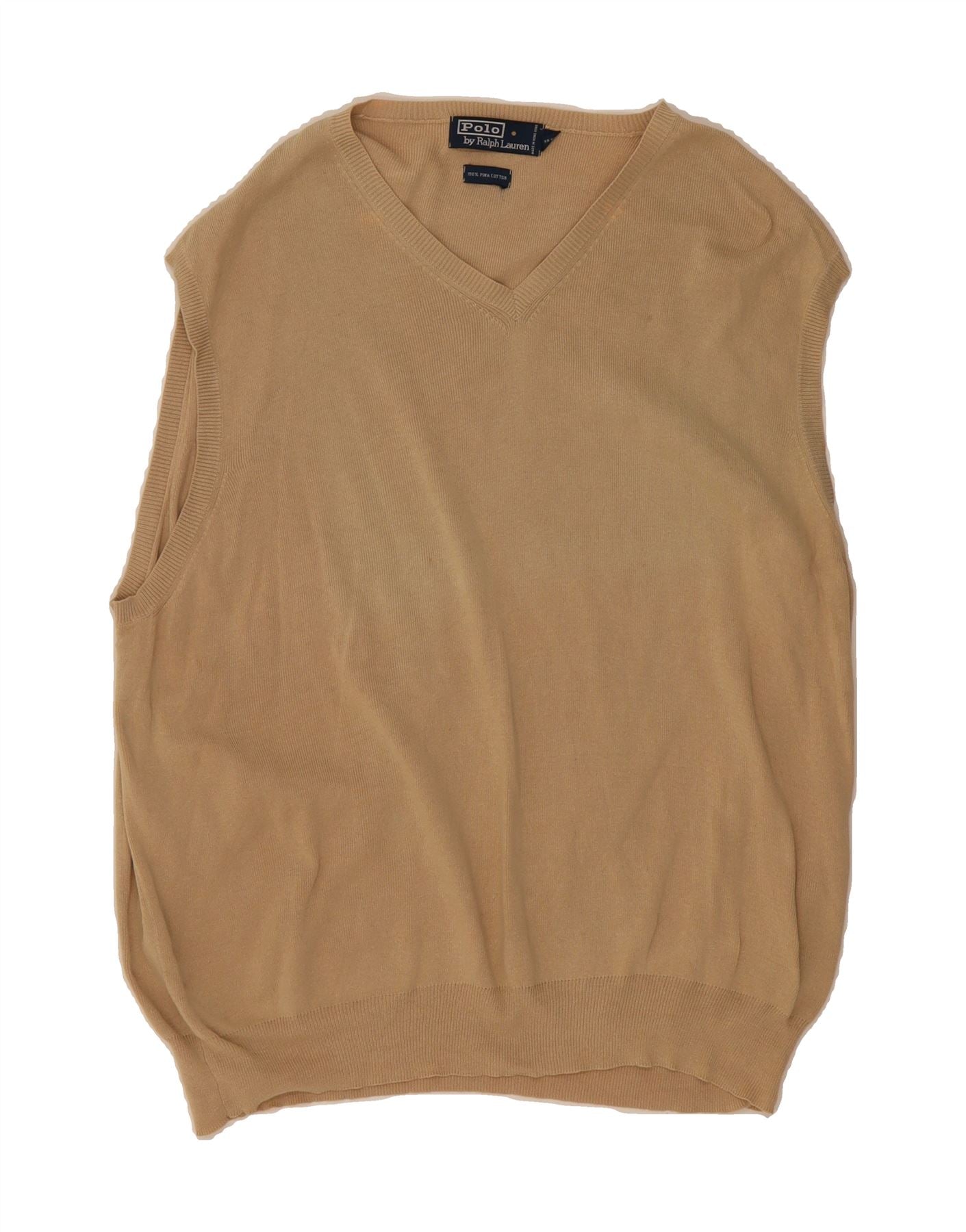 POLO RALPH LAUREN Mens Vest Tank Top Large Beige Cotton Vintage