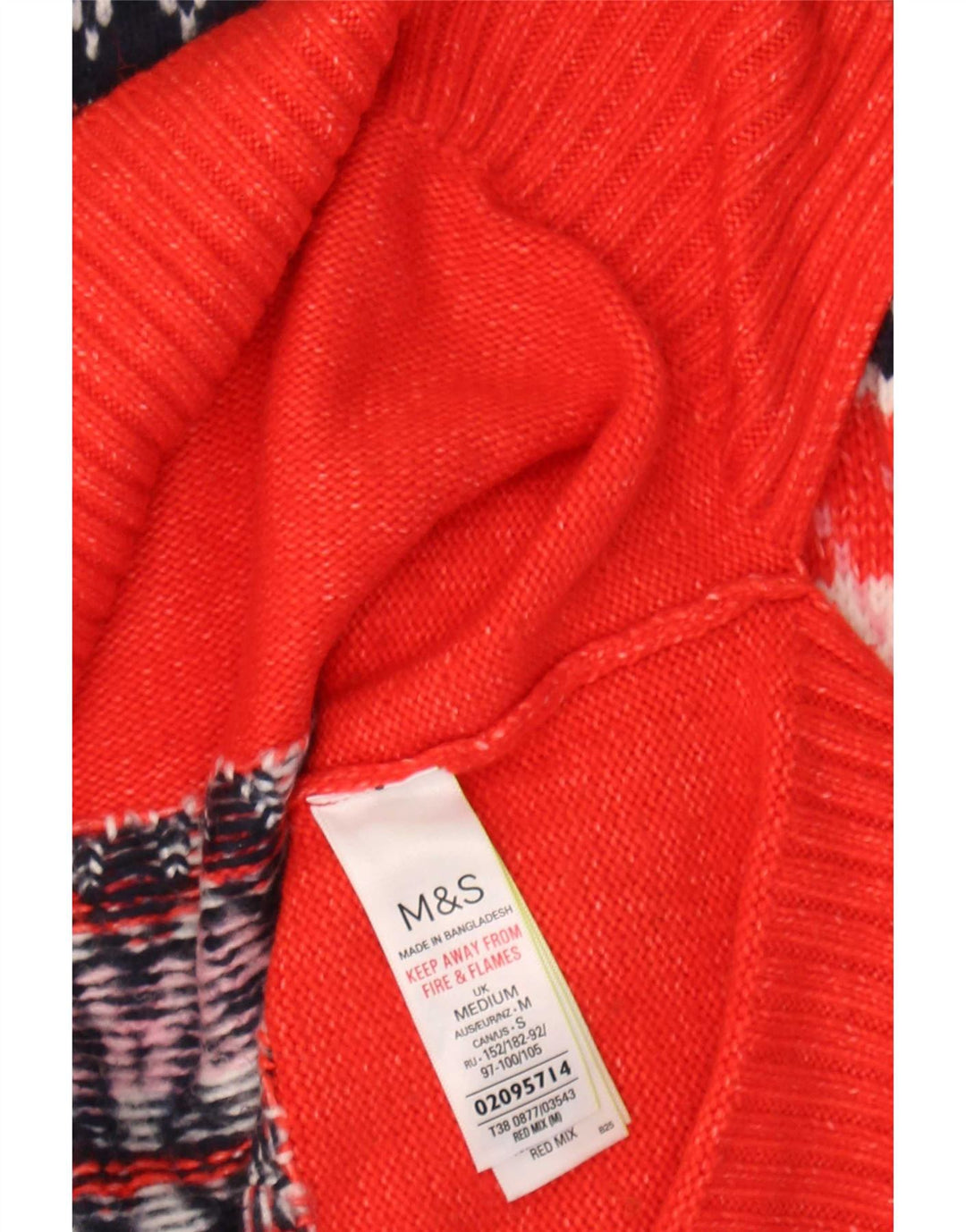 Marks & Spencer Womens Boat Neck Jumper Sweater UK 14 Medium Red Fair Isle
