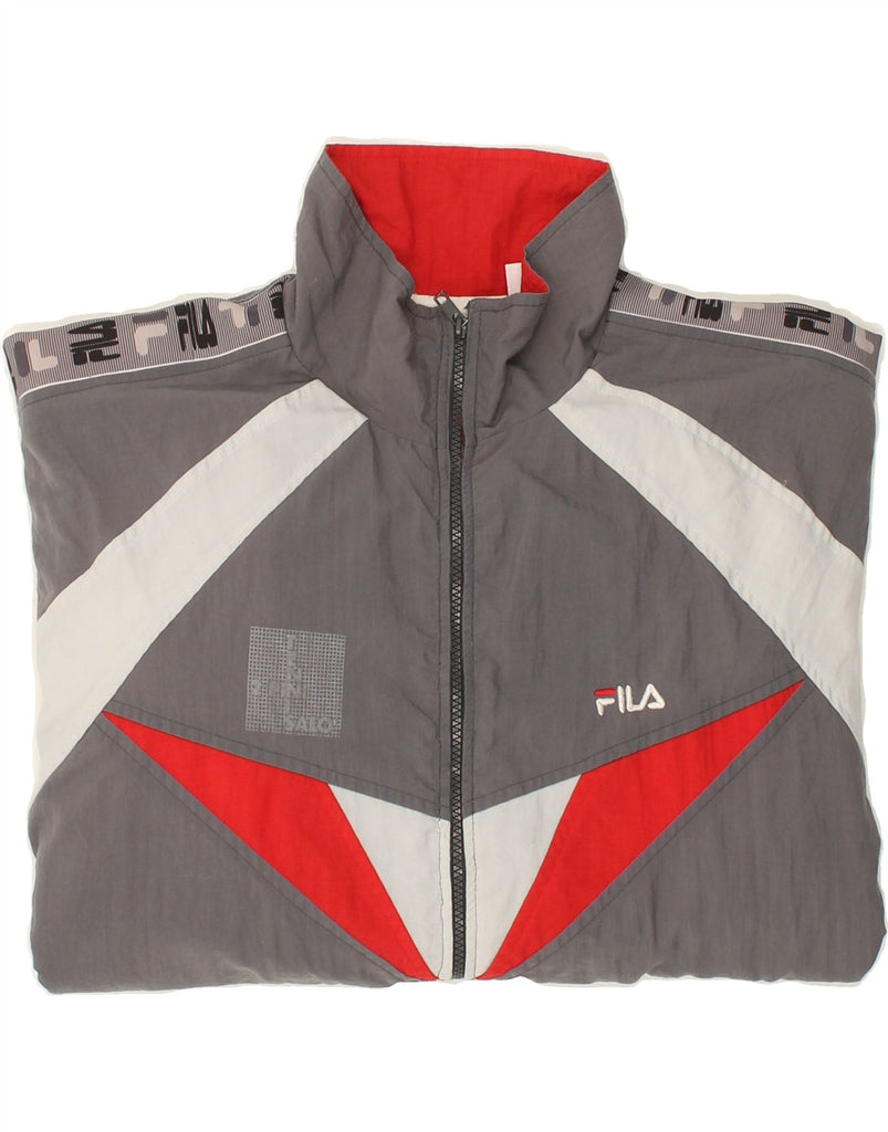 FILA Mens Graphic Tracksuit Top Jacket XL Grey Colourblock Polyamide Vintage Fila and Second-Hand Fila from Messina Hembry 