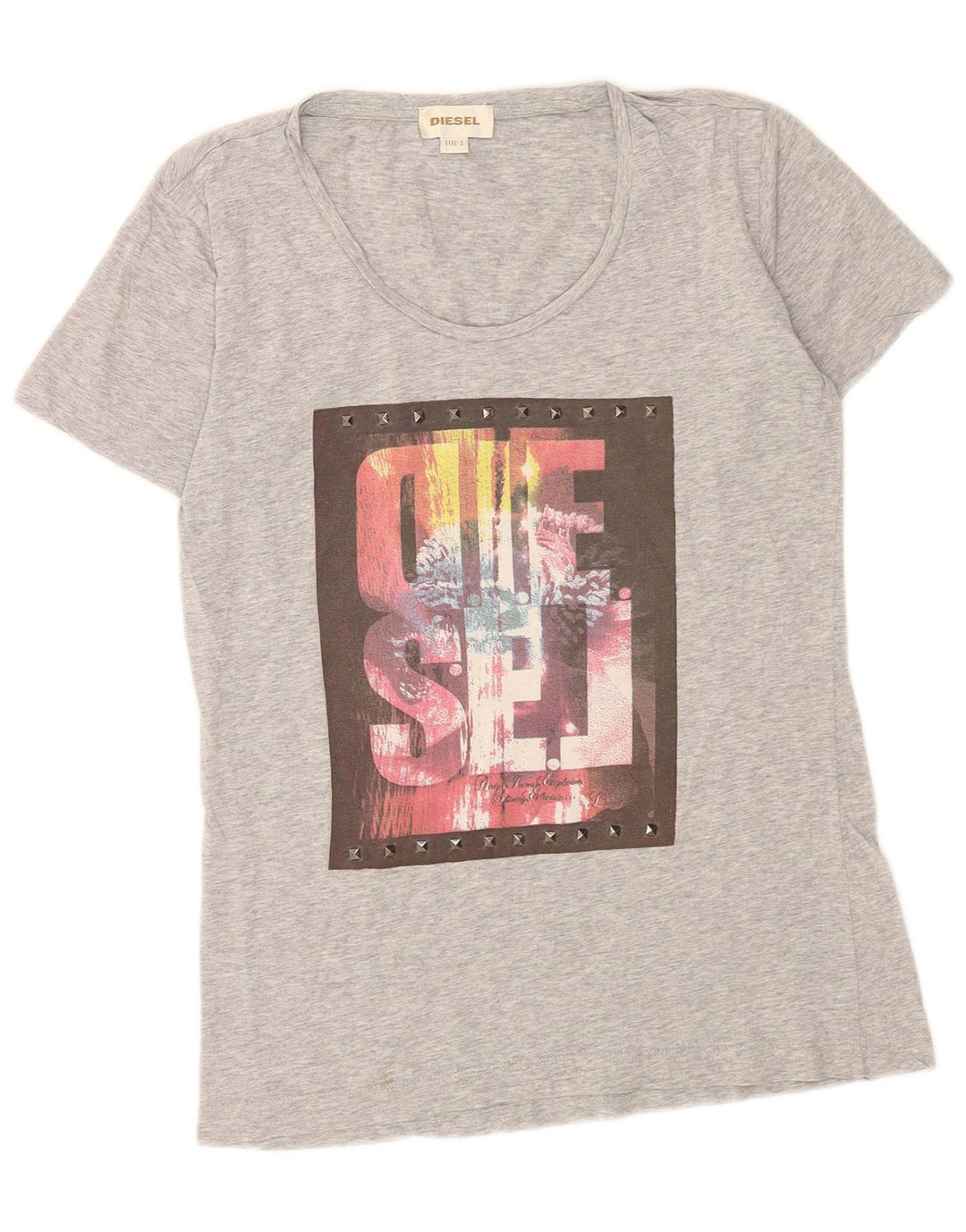 Diesel Womens Graphic T-Shirt Top UK 10 Small Grey Flecked