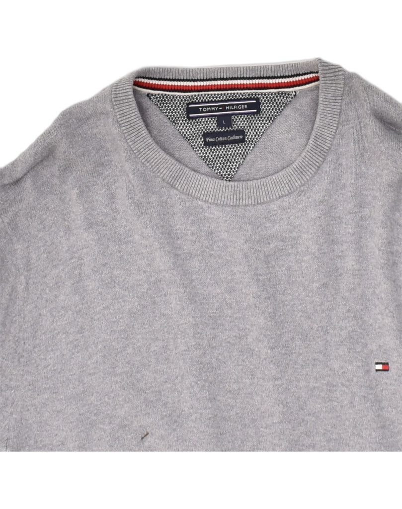 TOMMY HILFIGER Mens Crew Neck Jumper Sweater Large Grey Cotton | Vintage Tommy Hilfiger | Thrift | Second-Hand Tommy Hilfiger | Used Clothing | Messina Hembry 