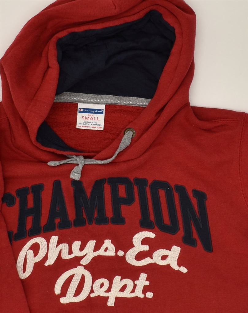 CHAMPION Mens Graphic Hoodie Jumper Small Red Cotton | Vintage Champion | Thrift | Second-Hand Champion | Used Clothing | Messina Hembry 