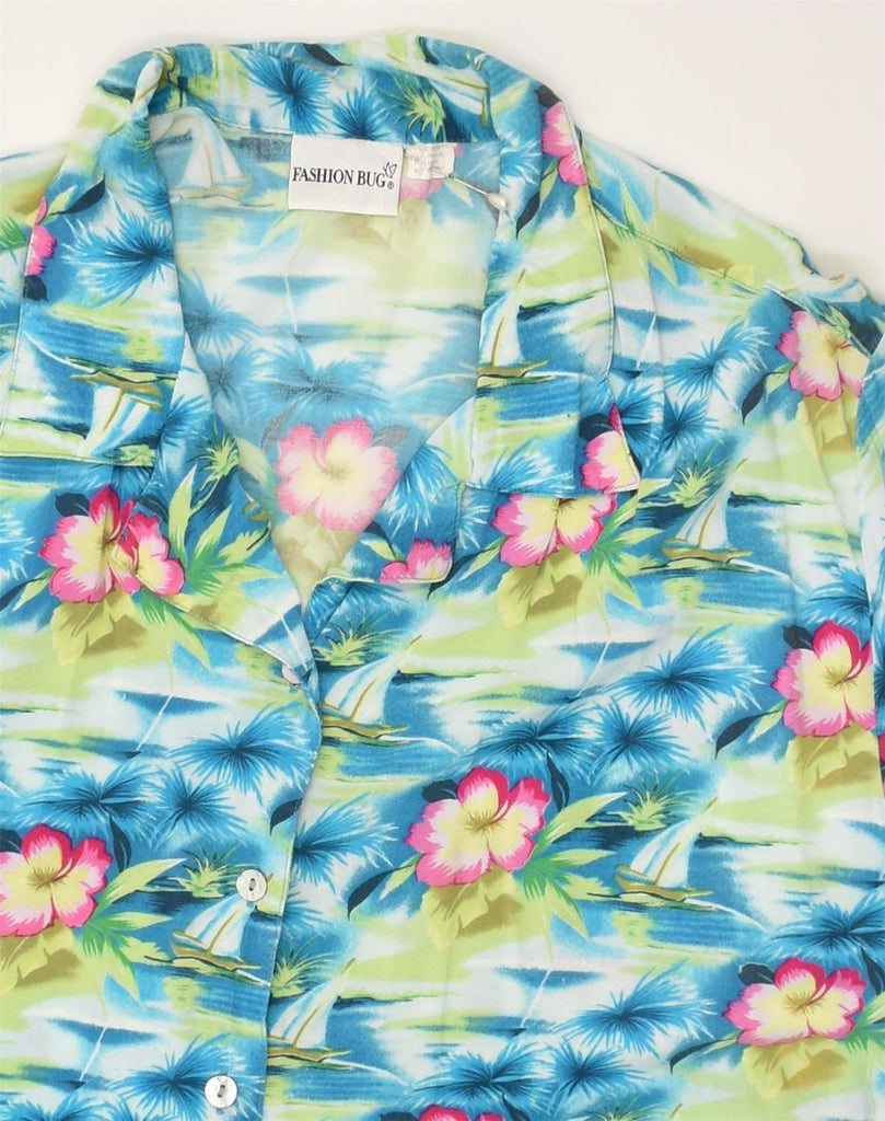 VINTAGE Womens Short Sleeve Shirt UK 22 3XL Blue Floral Rayon Hawaiian | Vintage Vintage | Thrift | Second-Hand Vintage | Used Clothing | Messina Hembry 