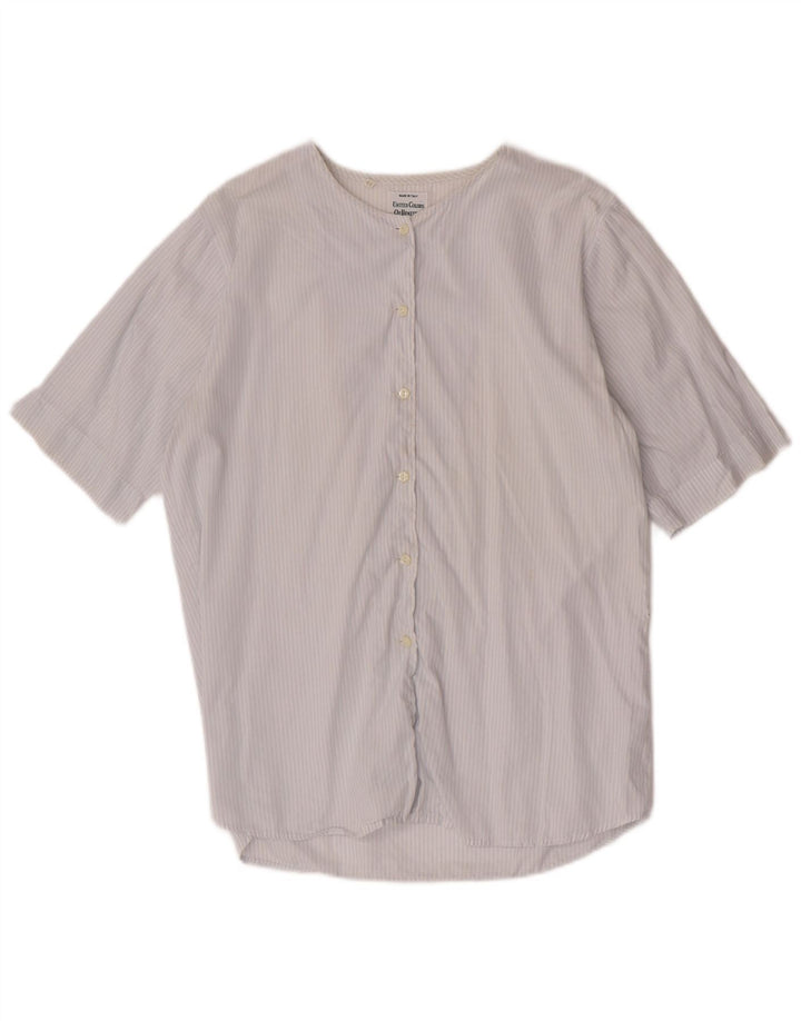 Benetton Womens Short Sleeve Shirt Blouse IT 44 Medium Blue Pinstripe