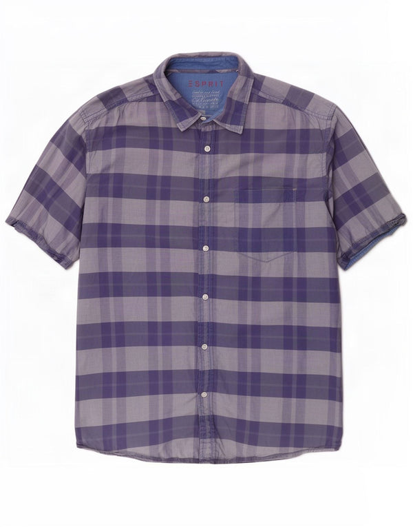 Esprit Mens Short Sleeve Shirt 2XL Navy Blue Check Cotton