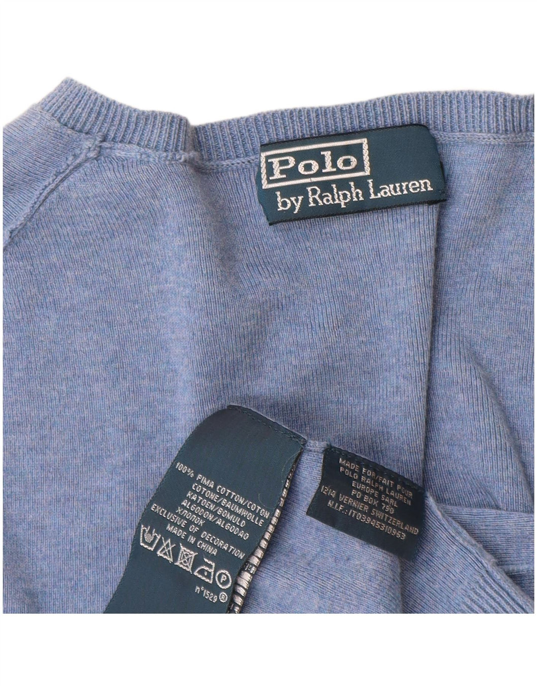 Polo Ralph Lauren Mens V-Neck Jumper Sweater Medium Blue Cotton