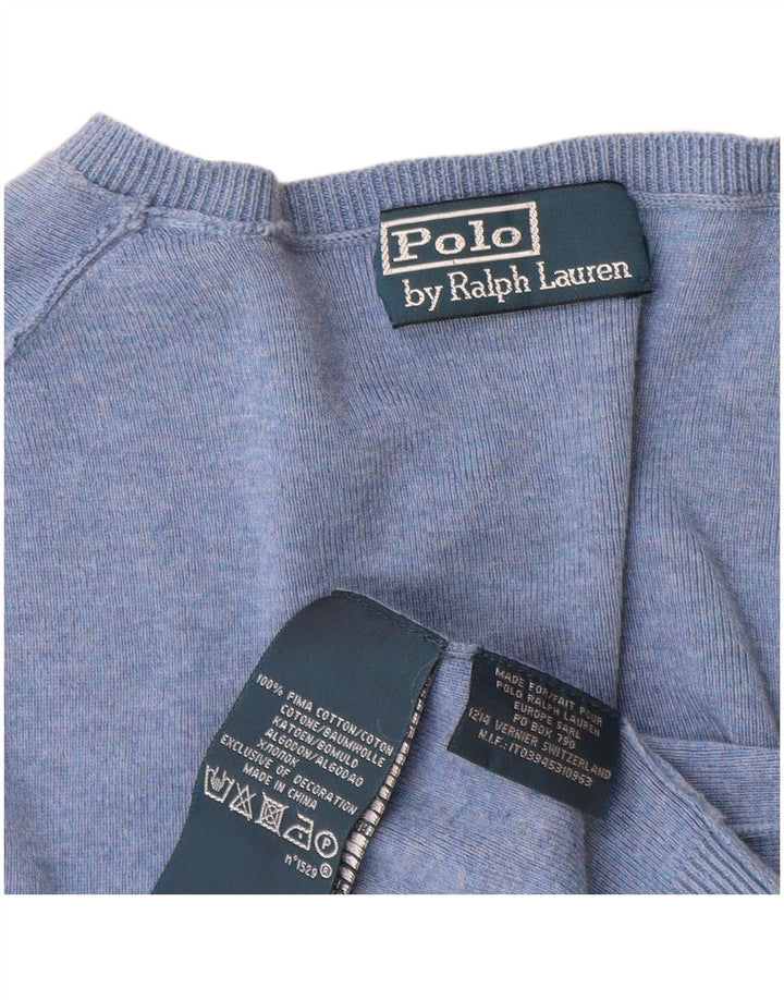 Polo Ralph Lauren Mens V-Neck Jumper Sweater Medium Blue Cotton