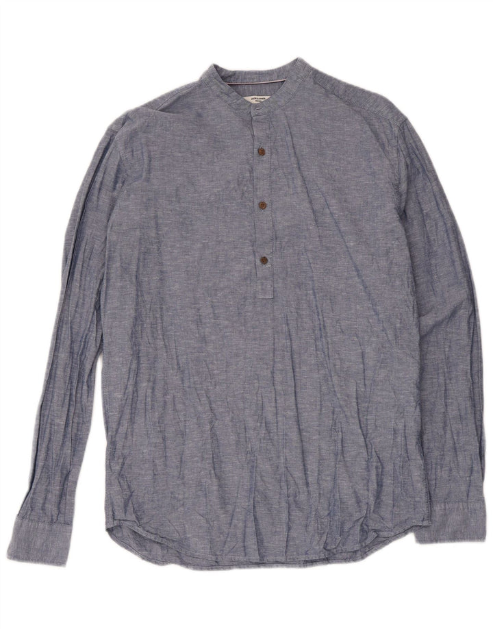 Jack & Jones Mens Slim Fit Pullover Shirt Medium Blue Flecked Cotton
