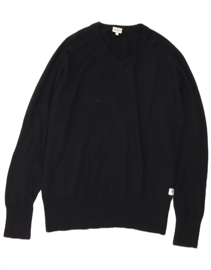 Calvin Klein Jeans Mens V-Neck Jumper Sweater Medium Black Merino Wool