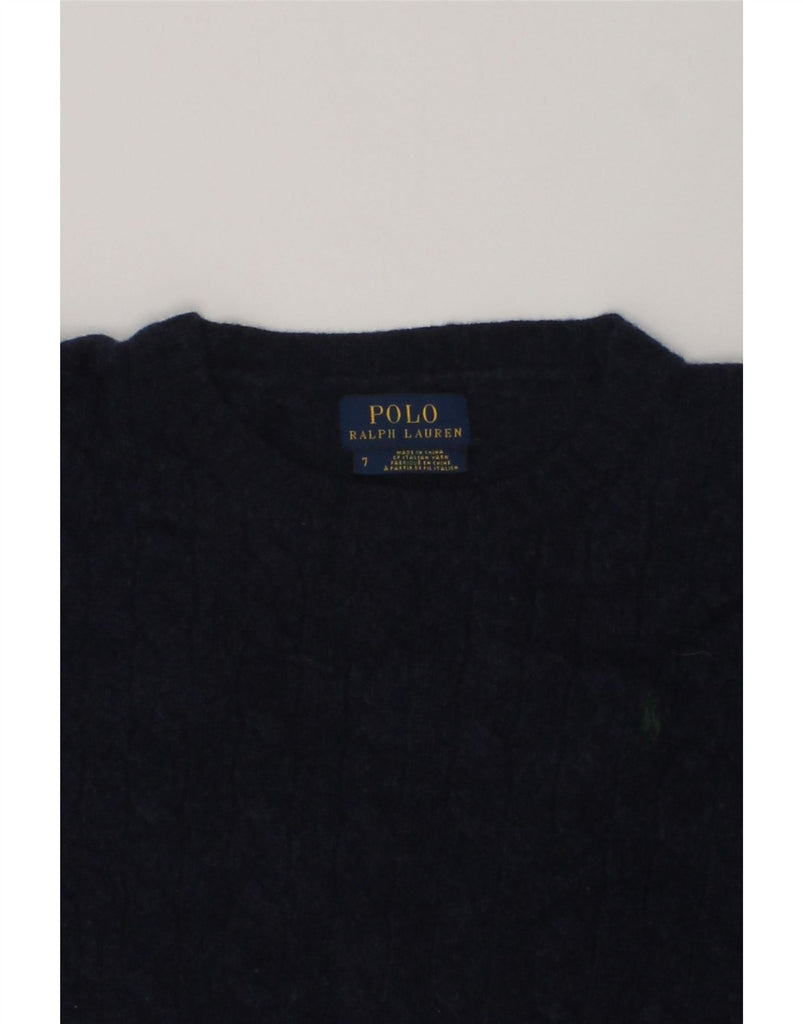 POLO RALPH LAUREN Girls Crew Neck Jumper Sweater 6-7 Years Navy Blue Wool | Vintage Polo Ralph Lauren | Thrift | Second-Hand Polo Ralph Lauren | Used Clothing | Messina Hembry 