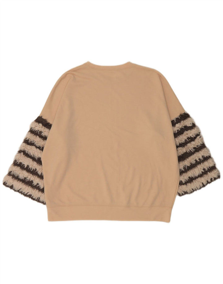 Zara Womens 3/4 Sleeve Oversized Sweatshirt Jumper UK 14 Medium Beige