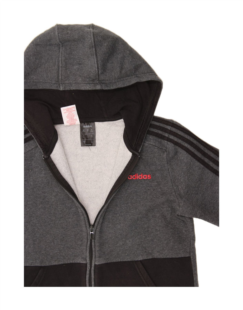 ADIDAS Boys Zip Hoodie Sweater 13-14 Years Grey Colourblock Cotton Vintage Adidas and Second-Hand Adidas from Messina Hembry 