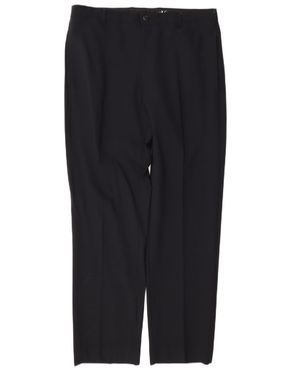 Calvin Klein Mens Straight Chino Trousers W32 L30 Navy Blue Wool