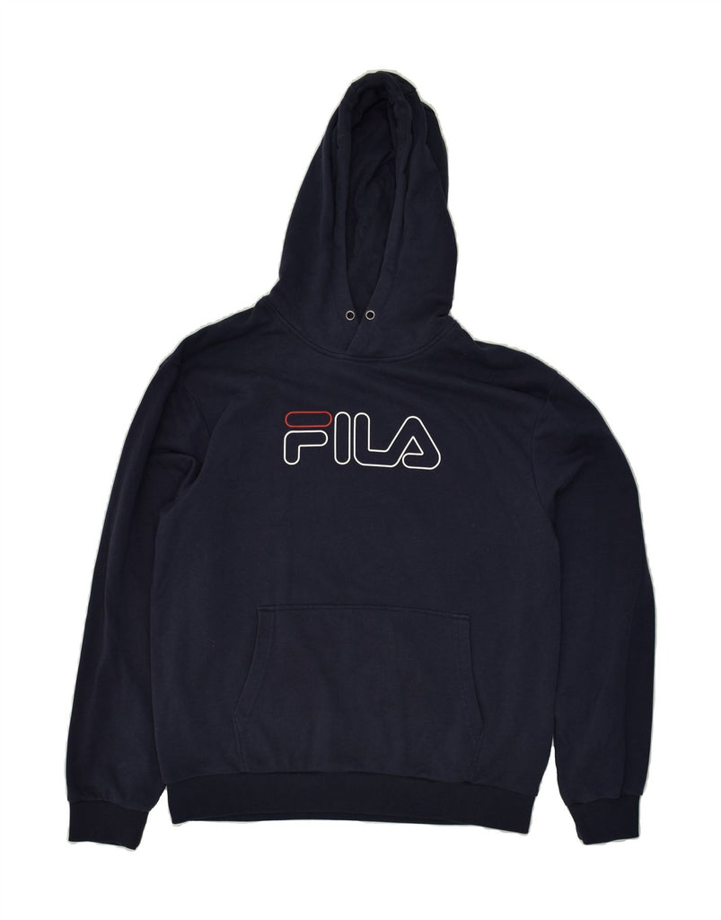 FILA Mens Graphic Hoodie Jumper Large Navy Blue Cotton | Vintage Fila | Thrift | Second-Hand Fila | Used Clothing | Messina Hembry 