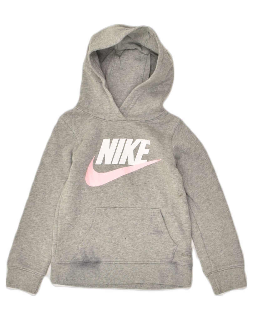 NIKE Girls Graphic Hoodie Jumper 9-10 Years Small  Grey Cotton | Vintage Nike | Thrift | Second-Hand Nike | Used Clothing | Messina Hembry 