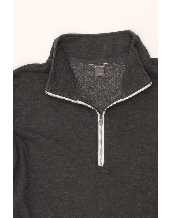 EDDIE BAUER Womens Zip Neck Sweatshirt Jumper UK 16 Large Grey Cotton Vintage Eddie Bauer and Second-Hand Eddie Bauer from Messina Hembry 