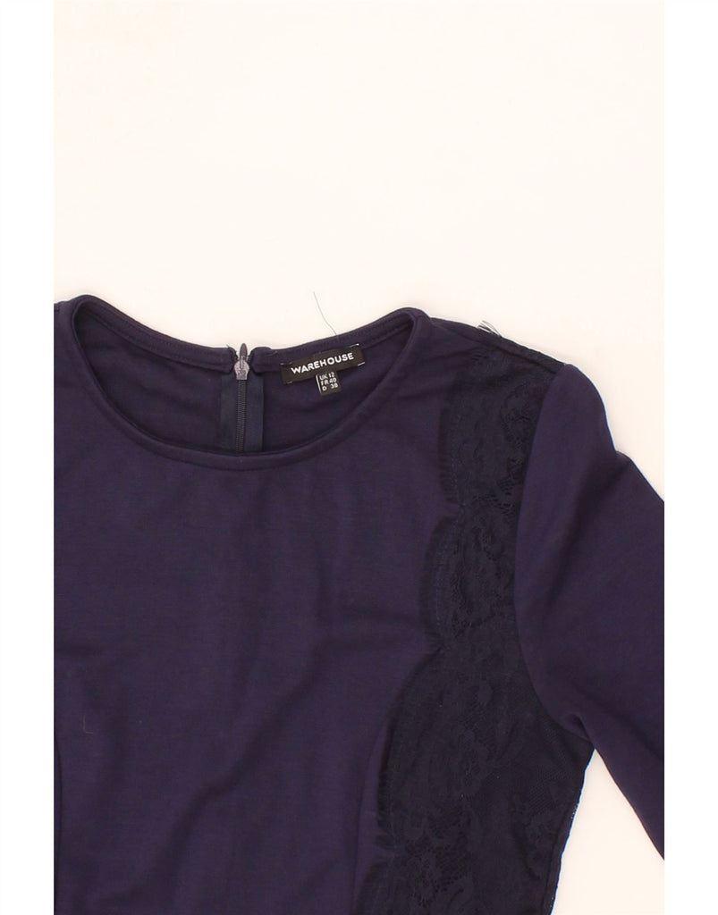 WAREHOUSE Womens A-Line Dress UK 12 Medium  Navy Blue Colourblock Viscose Vintage Warehouse and Second-Hand Warehouse from Messina Hembry 