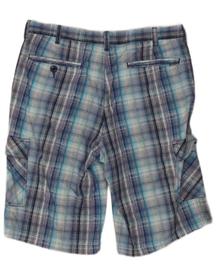 Bear Mens Cargo Shorts  W32 Medium Blue Check Cotton