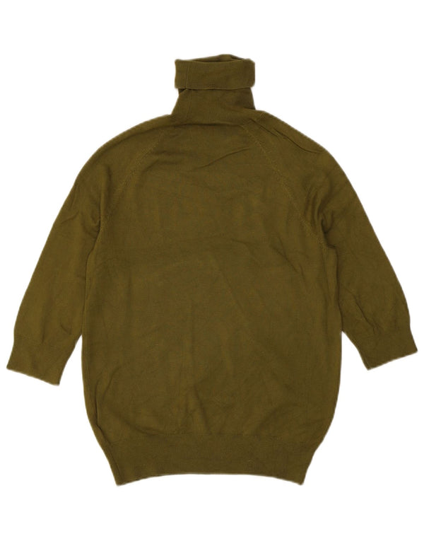 Zara Womens 3/4 Sleeve Roll Neck Jumper Sweater UK 12 Medium Khaki Viscose