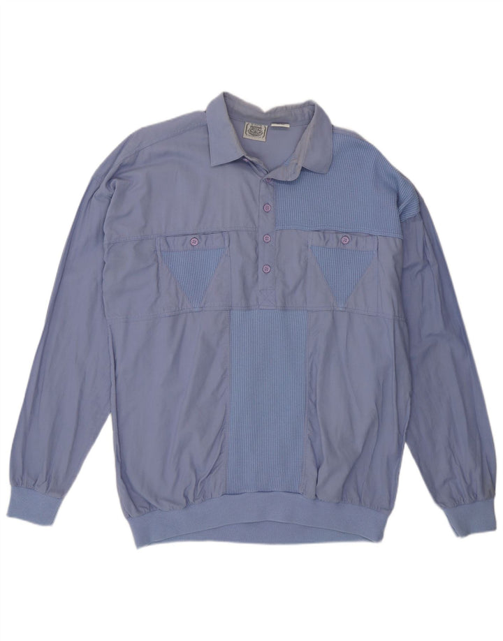 Vintage Mens Pullover Shirt IT 50/52 Large Blue Colourblock Cotton