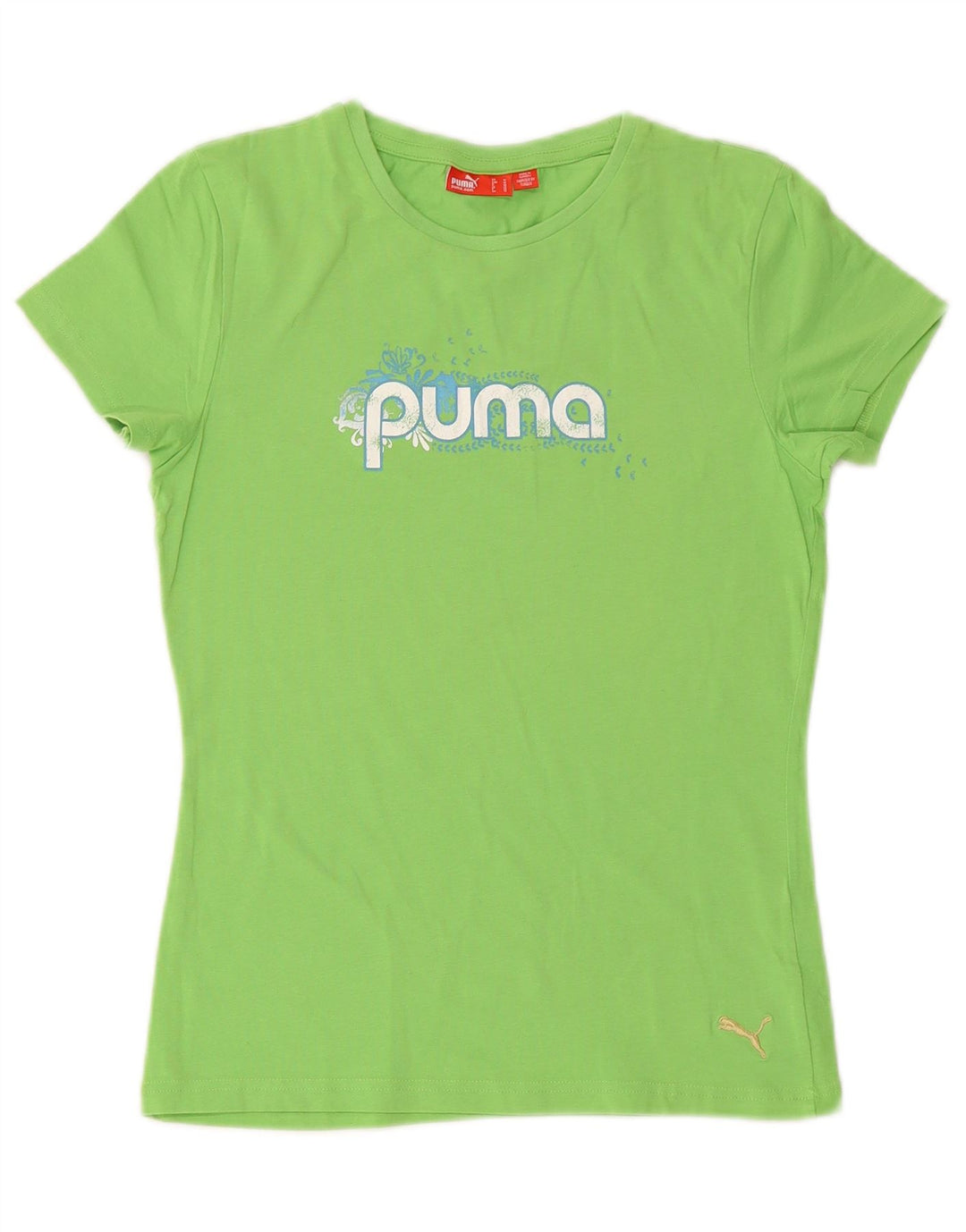 PUMA Womens Graphic T-Shirt Top UK 12 Medium Green Cotton
