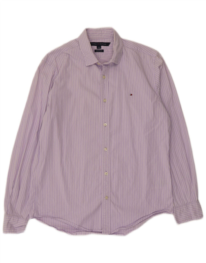 Tommy Hilfiger Mens Custom Fit Shirt Medium Purple Striped Cotton