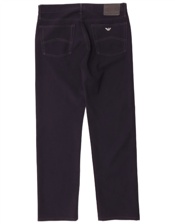 Armani Mens Straight Casual Trousers W36 L33 Navy Blue Polyester