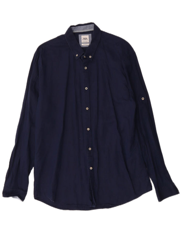 ZARA Mens Relaxed Fit Shirt XL Navy Blue