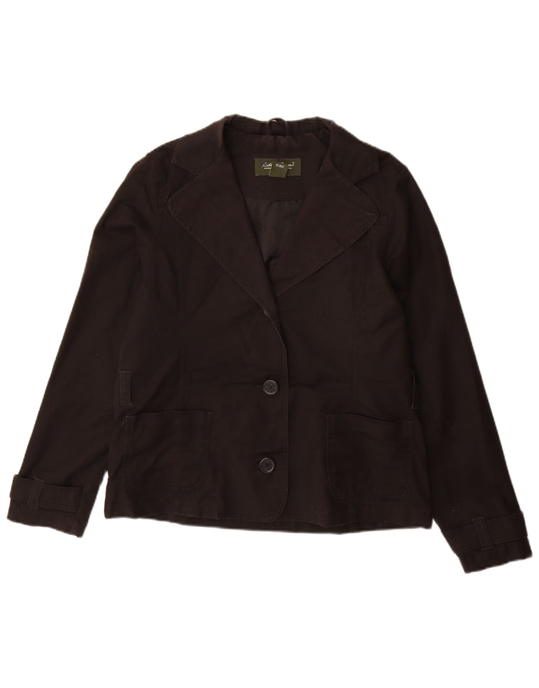 EDDIE BAUER Womens 3 Button Blazer Jacket UK 14 Medium Black Cotton