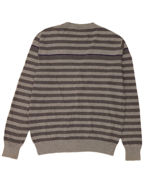 JACK & JONES Mens Cardigan Sweater XL Grey Striped Cotton