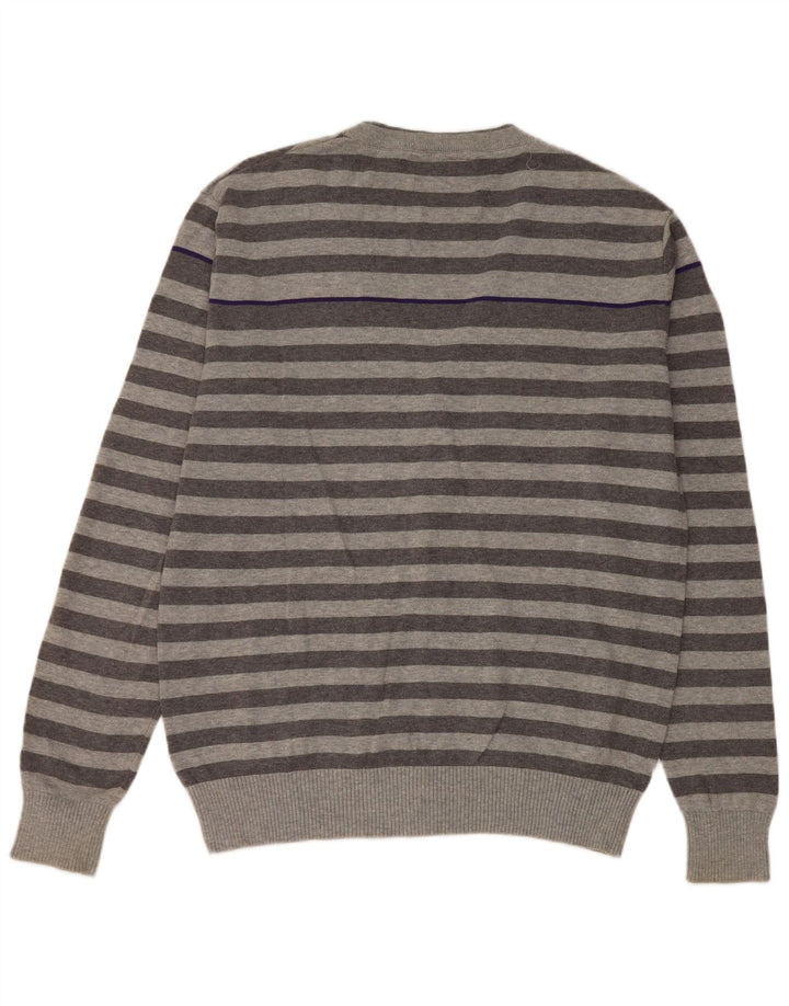 JACK & JONES Mens Cardigan Sweater XL Grey Striped Cotton