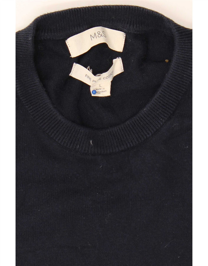 Marks & Spencer Mens Crew Neck Jumper Sweater Large Navy Blue Cotton