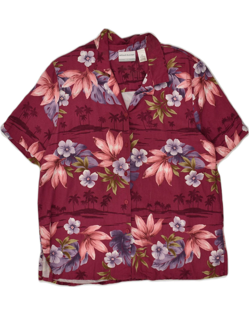 ALFRED DUNNER Womens Petite Short Sleeve Shirt US 16 2XL Burgundy Floral | Vintage Alfred Dunner | Thrift | Second-Hand Alfred Dunner | Used Clothing | Messina Hembry 