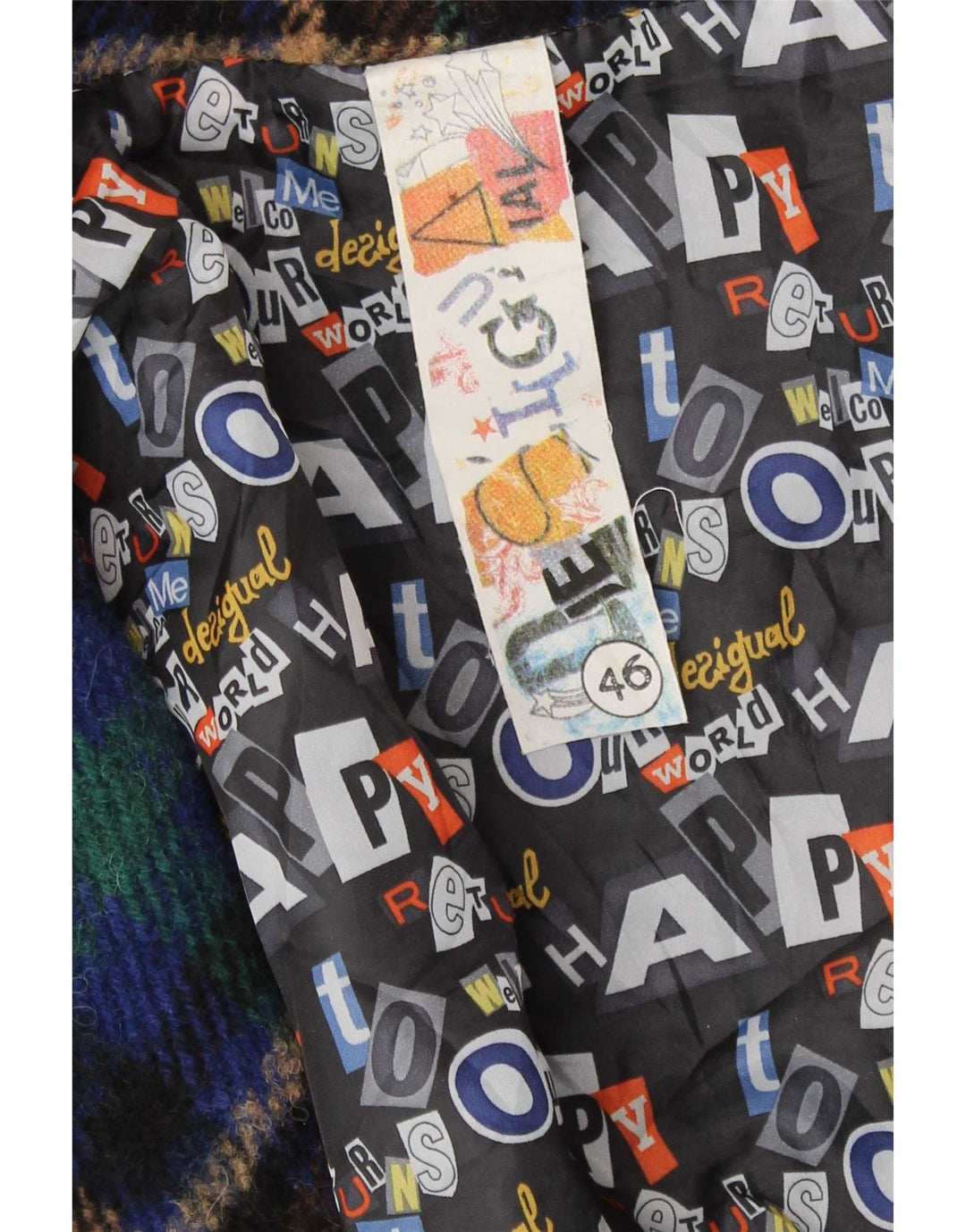 Desigual Womens Graphic Batwing Bomber Jacket EU 46 XL Multicoloured Check
